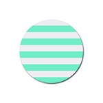 Horizontal Stripes - White and Aquamarine Rubber Coaster (Round)