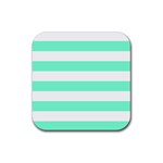 Horizontal Stripes - White and Aquamarine Rubber Coaster (Square)