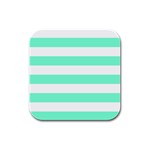 Horizontal Stripes - White and Aquamarine Rubber Square Coaster (4 pack)
