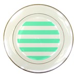 Horizontal Stripes - White and Aquamarine Porcelain Plate