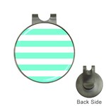 Horizontal Stripes - White and Aquamarine Golf Ball Marker Hat Clip