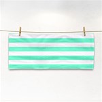 Horizontal Stripes - White and Aquamarine Hand Towel