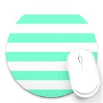 Horizontal Stripes - White and Aquamarine Round Mousepad