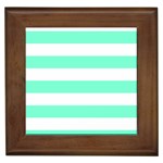Horizontal Stripes - White and Aquamarine Framed Tile