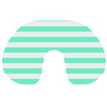 Horizontal Stripes - White and Aquamarine Travel Neck Pillow