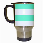 Horizontal Stripes - White and Aquamarine Travel Mug (White)