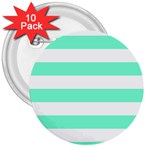 Horizontal Stripes - White and Aquamarine 3  Button (10 pack)