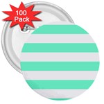 Horizontal Stripes - White and Aquamarine 3  Button (100 pack)