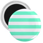 Horizontal Stripes - White and Aquamarine 3  Magnet