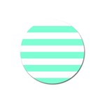 Horizontal Stripes - White and Aquamarine Magnet 3  (Round)