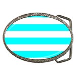 Horizontal Stripes - White and Aqua Cyan Belt Buckle