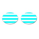 Horizontal Stripes - White and Aqua Cyan Cufflinks (Oval)