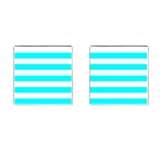 Horizontal Stripes - White and Aqua Cyan Cufflinks (Square)