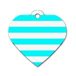 Horizontal Stripes - White and Aqua Cyan Dog Tag Heart (One Side)