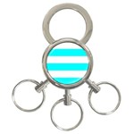 Horizontal Stripes - White and Aqua Cyan 3-Ring Key Chain
