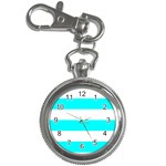 Horizontal Stripes - White and Aqua Cyan Key Chain Watch