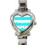 Horizontal Stripes - White and Aqua Cyan Heart Italian Charm Watch