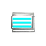 Horizontal Stripes - White and Aqua Cyan Italian Charm (9mm)