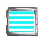 Horizontal Stripes - White and Aqua Cyan Mega Link Italian Charm (18mm)