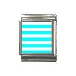 Horizontal Stripes - White and Aqua Cyan Italian Charm (13mm)
