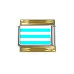 Horizontal Stripes - White and Aqua Cyan Gold Trim Italian Charm (9mm)
