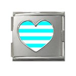 Horizontal Stripes - White and Aqua Cyan Mega Link Heart Italian Charm (18mm)