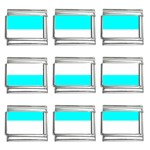 Horizontal Stripes - White and Aqua Cyan 9mm Italian Charm (9 pack)