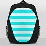 Horizontal Stripes - White and Aqua Cyan Backpack Bag