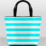 Horizontal Stripes - White and Aqua Cyan Bucket Bag