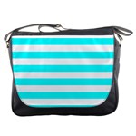 Horizontal Stripes - White and Aqua Cyan Messenger Bag