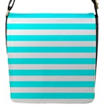 Horizontal Stripes - White and Aqua Cyan Flap Closure Messenger Bag (S)