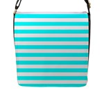 Horizontal Stripes - White and Aqua Cyan Flap Closure Messenger Bag (L)