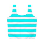 Horizontal Stripes - White and Aqua Cyan Full Print Recycle Bag (M)
