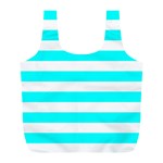 Horizontal Stripes - White and Aqua Cyan Full Print Recycle Bag (L)