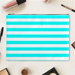 Horizontal Stripes - White and Aqua Cyan Cosmetic Bag (XL)