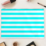 Horizontal Stripes - White and Aqua Cyan Cosmetic Bag (XXL)