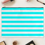 Horizontal Stripes - White and Aqua Cyan Cosmetic Bag (XXXL)
