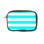 Horizontal Stripes - White and Aqua Cyan Coin Purse