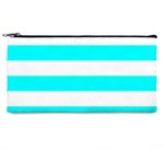 Horizontal Stripes - White and Aqua Cyan Pencil Case