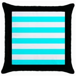 Horizontal Stripes - White and Aqua Cyan Throw Pillow Case (Black)