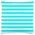 Horizontal Stripes - White and Aqua Cyan Large Cushion Case (Two Sides)