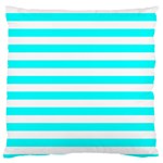 Horizontal Stripes - White and Aqua Cyan Large Flano Cushion Case (One Side)