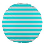 Horizontal Stripes - White and Aqua Cyan Large 18  Premium Flano Round Cushion
