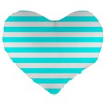 Horizontal Stripes - White and Aqua Cyan Large 19  Premium Heart Shape Cushion