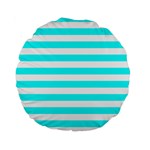 Horizontal Stripes - White and Aqua Cyan Standard 15  Premium Round Cushion