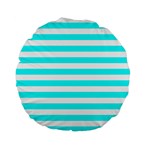 Horizontal Stripes - White and Aqua Cyan Standard 15  Premium Flano Round Cushion