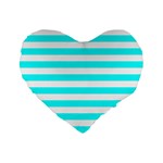 Horizontal Stripes - White and Aqua Cyan Standard 16  Premium Heart Shape Cushion