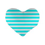 Horizontal Stripes - White and Aqua Cyan Standard 16  Premium Flano Heart Shape Cushion