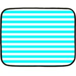 Horizontal Stripes - White and Aqua Cyan Fleece Blanket (Mini)