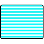 Horizontal Stripes - White and Aqua Cyan Fleece Blanket (Medium) (One Side)